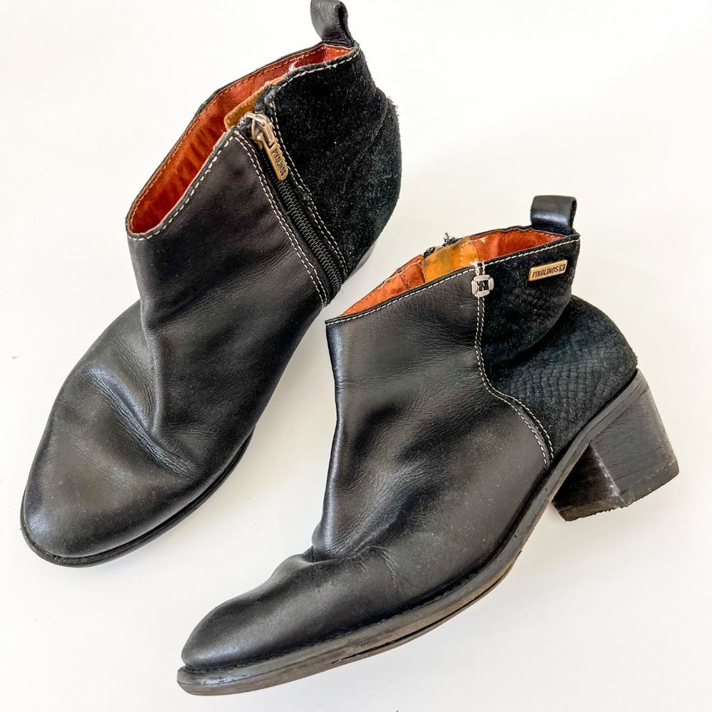 Vintage Pikolinos Black Leather Suede Ankle Booties - Size 8 (EU 39)